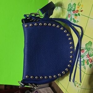 Rebecca Minkoff blue pebbled leather crossbody saddle bag
